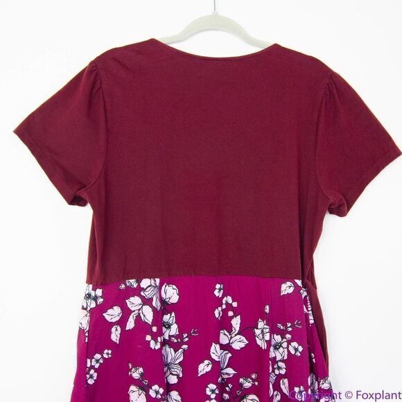 eShakti Twofer Burgundy Floral True Wrap Dress, 14W - Picture 8 of 16